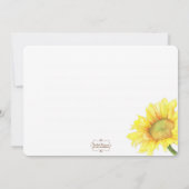 Invitation Mariage de tournesol Watercolor moderne Fiançaille (Dos)