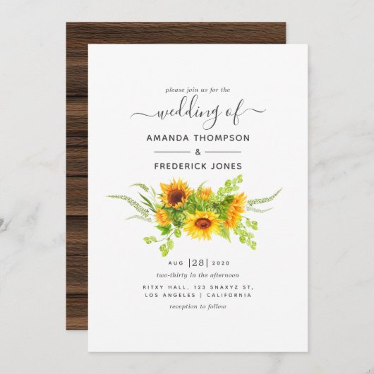 Invitation Mariage de tournesols bohème rustique (Devant / Derrière)