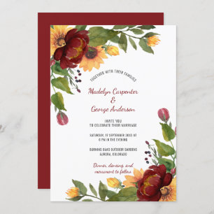 Invitation Mariage de tournesols de Bourgogne et de pivoines