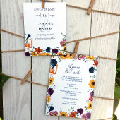 Invitation Mariage de tournesols en or, Navy & Plum Calla Lil