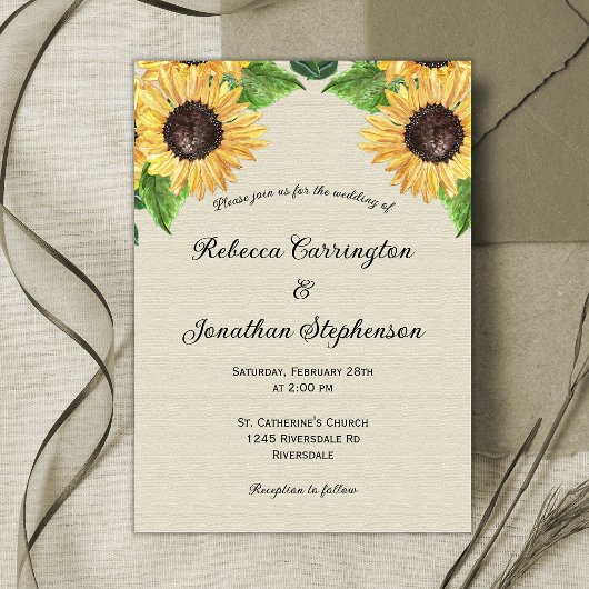 Invitation Mariage de tournesols rustiques