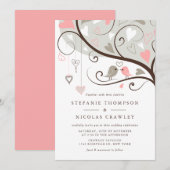 Invitation Mariage de tourterelles à lunettes rose et gris (Devant / Derrière)