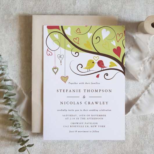 Invitation Mariage de tourterelles blanches et rouges