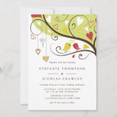 Invitation Mariage de tourterelles blanches et rouges (Devant)