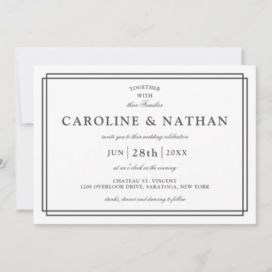 Invitation Mariage de trame classique blanc simple et élégant (Devant)