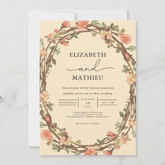 Invitation Mariage de trame de Fleur de Twig Rustique (Devant)