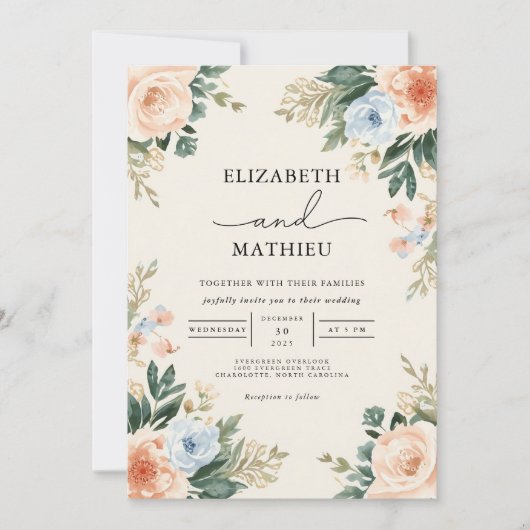 Invitation Mariage de trame de fleurs de la pêche éthérique (Devant)