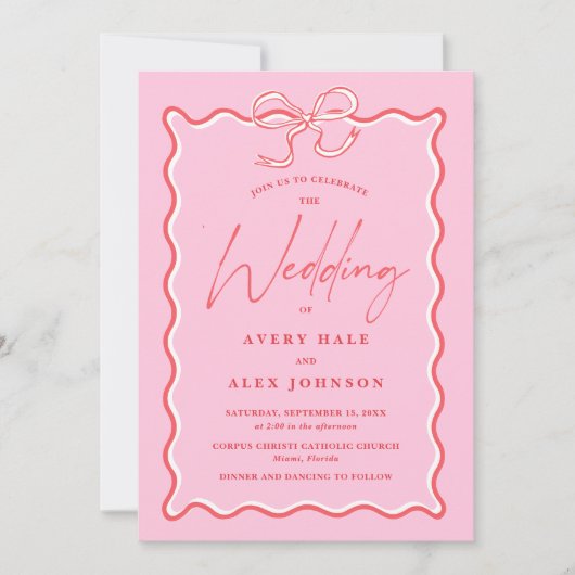 Invitation Mariage de trame de trame de trame de couleur rose (Devant)