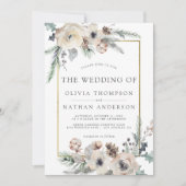 Invitation Mariage de trame d'or floral de pin d'hiver rustiq (Devant)