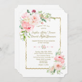 Invitation Mariage de trame dorée à ressort délicat (Devant / Derrière)