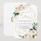 Invitation Mariage de trame dorée florale à crème floue moder (Devant / Derrière)