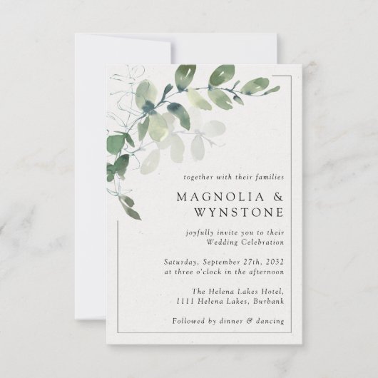 Invitation Mariage de trame Eucalyptus moderne (Devant)