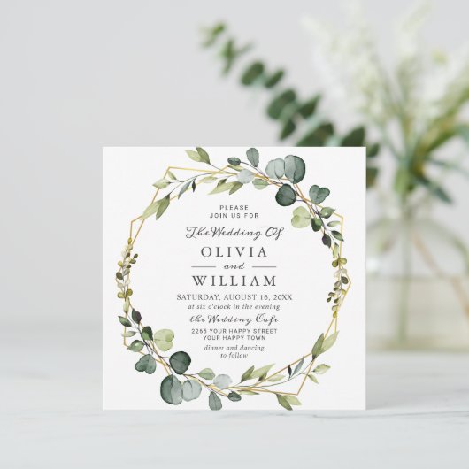 Invitation Mariage de trame Eucalyptus moderne Boho (Debout devant)