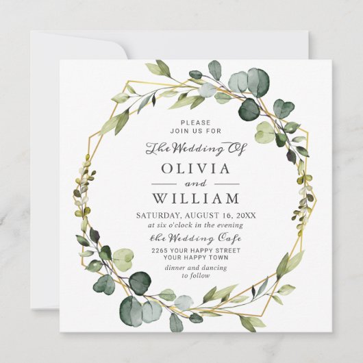 Invitation Mariage de trame Eucalyptus moderne Boho (Devant)