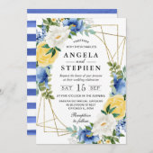 Invitation Mariage de trame or bleu et jaune (Devant / Derrière)