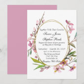 Invitation Mariage de trame or Chic en fleurs de cerisier ros (Devant / Derrière)