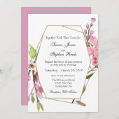 Invitation Mariage de trame or Chic en fleurs de cerisier ros (Devant / Derrière)