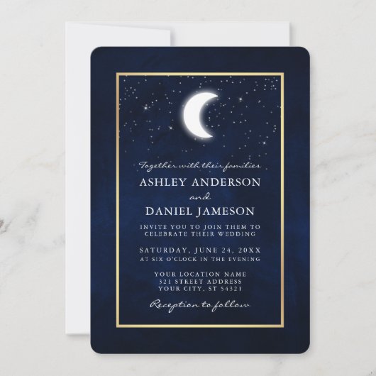 Invitation Mariage de trame or des étoiles de lune céleste (Devant)