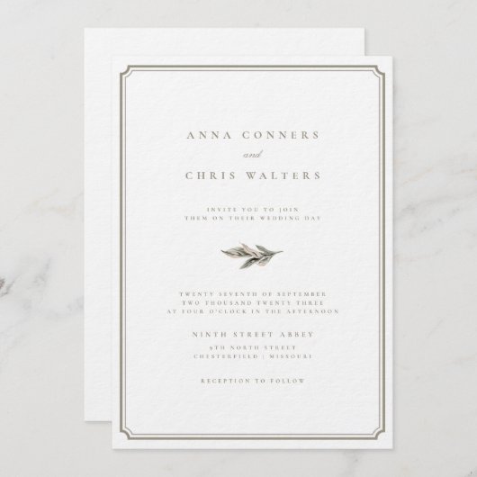 Invitation Mariage de trame or feuille classique (Devant / Derrière)