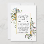 Invitation Mariage de trame or Fleur sauvage à aquarelle déli (Devant)