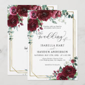 Invitation Mariage de trame or Floral Marsala de Bourgogne (Devant / Derrière)
