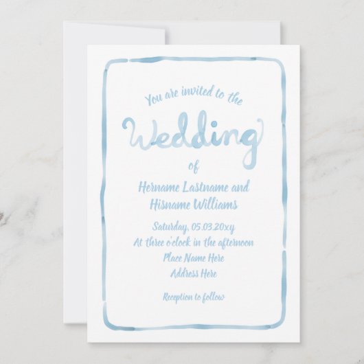 Invitation Mariage de trame simple bleu clair tiré à la main (Devant)