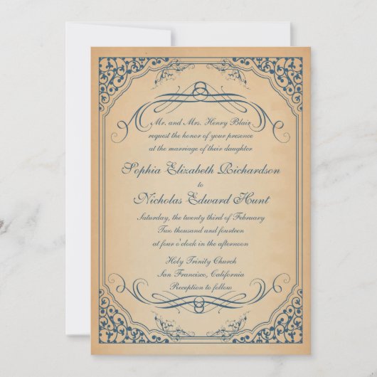 Invitation Mariage de trames vintages (Devant)