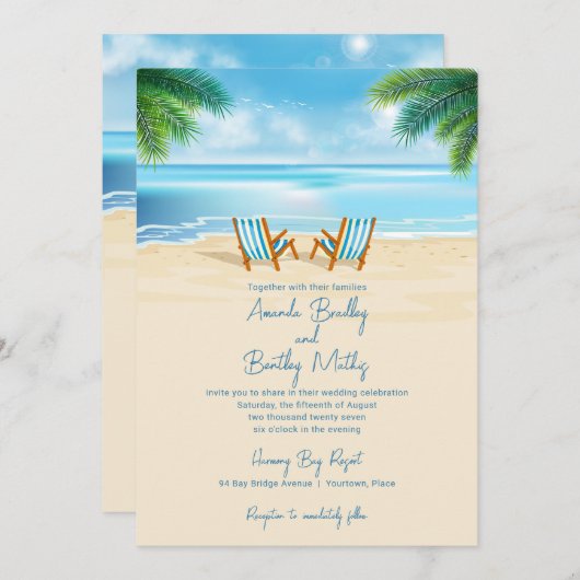 Invitation Mariage de transats tropicaux (Devant / Derrière)