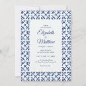 Invitation Mariage de tuiles bleu méditerranéen (Devant)