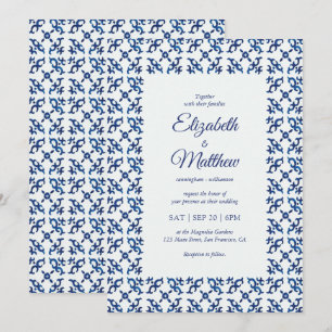 Invitation Mariage de tuiles bleu méditerranéen