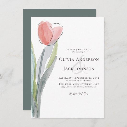 Invitation Mariage de tulipe aquarelle (Devant / Derrière)