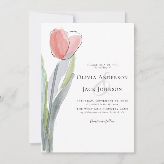 Invitation Mariage de tulipe aquarelle (Devant)