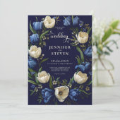 Invitation Mariage de tulipe bleu et blanc de la marine roman (Debout devant)