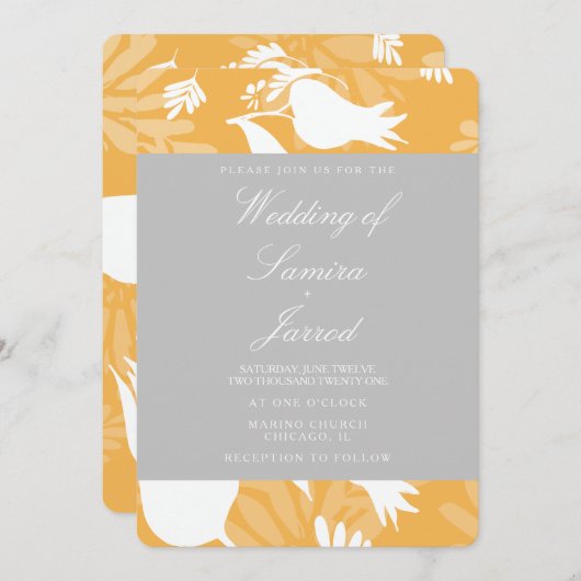 Invitation Mariage de tulipe florale gris-jaune moderne (Devant / Derrière)