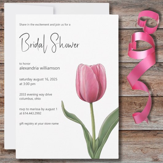 Invitation Mariage de tulipe rose 