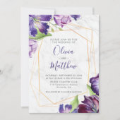 Invitation Mariage de tulipes violettes en marbre géométrique (Devant)