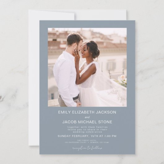 Invitation Mariage de Two Photo Dusty Blue QR code (Dos)