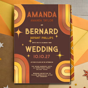 Invitation Mariage de typographie arc-en-ciel des années 70 R