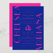 Invitation Mariage de typographie Art déco rose gras (Devant / Derrière)