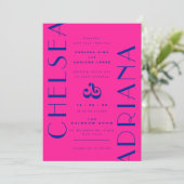 Invitation Mariage de typographie Art déco rose Neon (Debout devant)