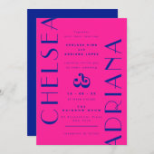 Invitation Mariage de typographie Art déco rose Neon (Devant / Derrière)