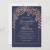 Invitation mariage de typographie bleu marine de la feuille d (Devant)