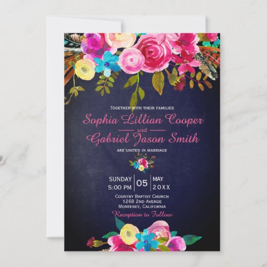 Invitation Mariage de typographie bleu marine rose moderne (Devant)