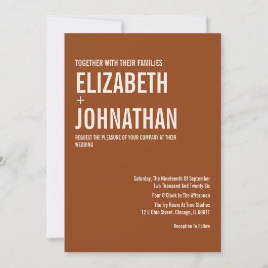 Invitation Mariage de typographie Boho Terracotta (Devant)