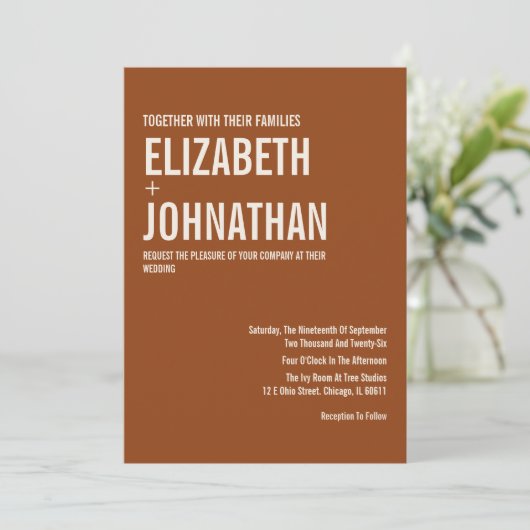 Invitation Mariage de typographie Boho Terracotta (Debout devant)