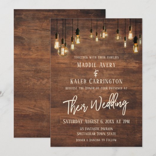 Invitation Mariage de typographie Brown Mur en Bois Edison (Devant / Derrière)