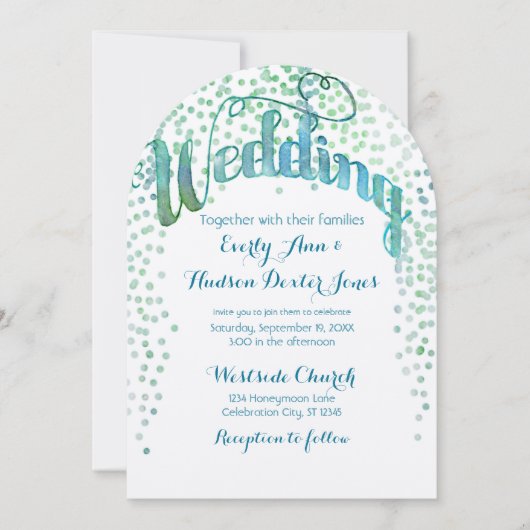 Invitation Mariage de typographie couleur bleu vert (Devant)