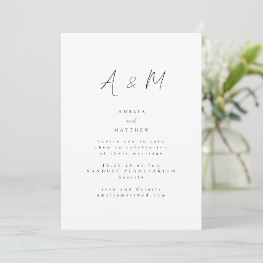 Invitation Mariage de typographie de monogramme blanc de scri (Debout devant)