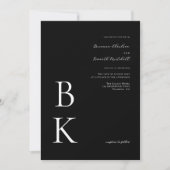 Invitation Mariage de typographie de monogramme moderne noir (Devant)