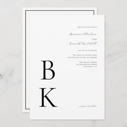 Invitation Mariage de typographie de Monogramme noir moderne  (Devant / Derrière)